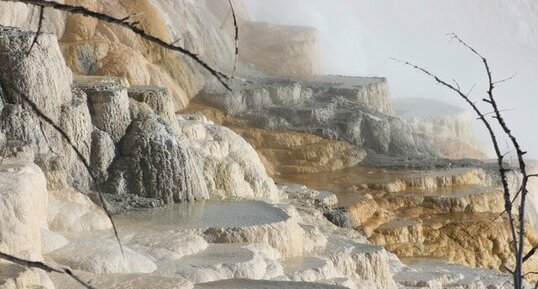 Sources hydrothermales pétrifiantes de Mammoth, Yellowstone.