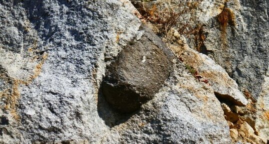 Enclaves surmicacées (restites) dans le granite des gorges de l'Ay (Ardèche)