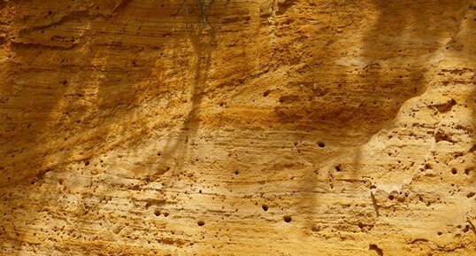Stratification entrecroisée dans sable ocreux